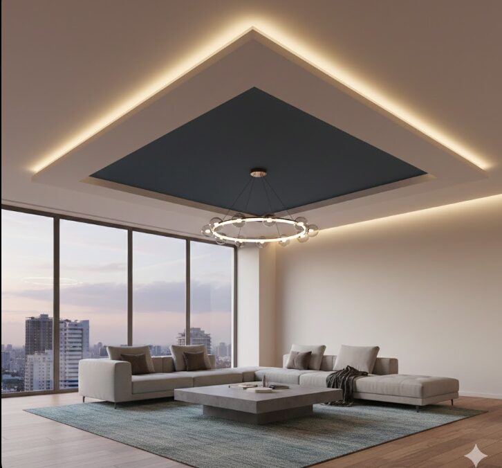 下がり天井と間接照明が作るおしゃれな空間